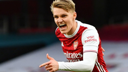 FOOTBALL - Premier League - Arsenal - Tottenham Hotspur - Emirates Stadium, London, UK - March 14, 2021 Arsenal's Martin Odegaard celebrates scoring his first Pool goal via REUTERS/Dan Mullan EDITORIAL USE ONLY.  No use with unauthorized audio, video, data, fixture lists, club/league logos or services 