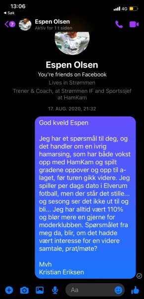 Message: Christian Eriksen didn't have to go through a long chat history to find this message.
