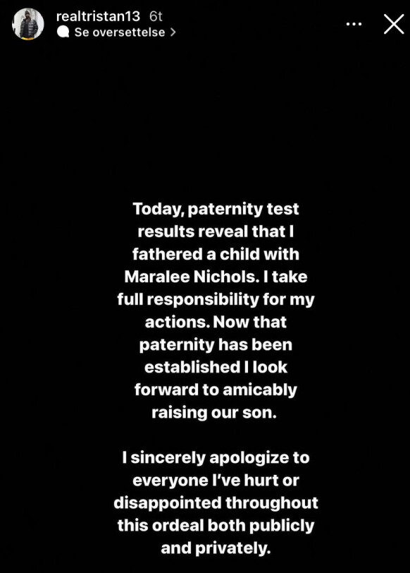 Confirms paternity on Instagram.  Photo: screenshot from Instagram