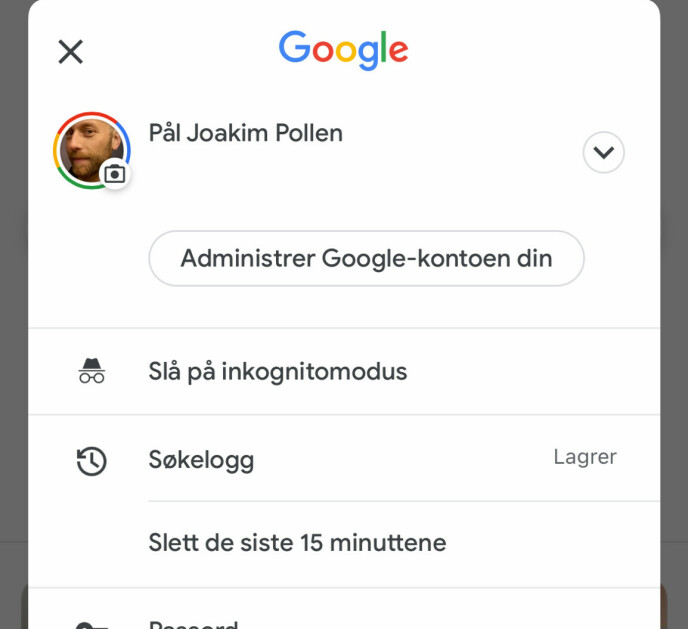 Journalism "Delete the last 15 minutes", what you did with Google in the last quarter will be deleted from your user profile.  Photo: Pål Joakim Pollen