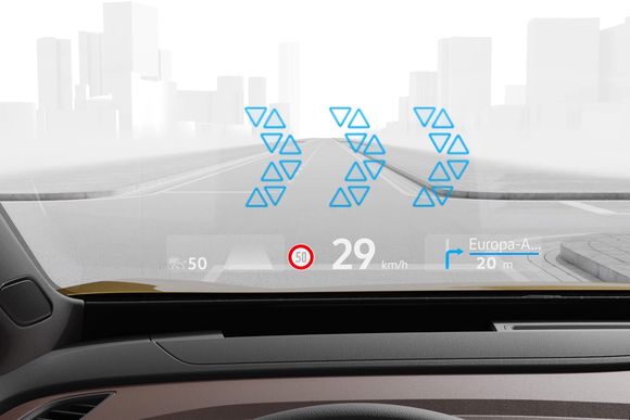 HUD display of vehicle information and navigation on Volkswagen ID.3 and ID.4 models.