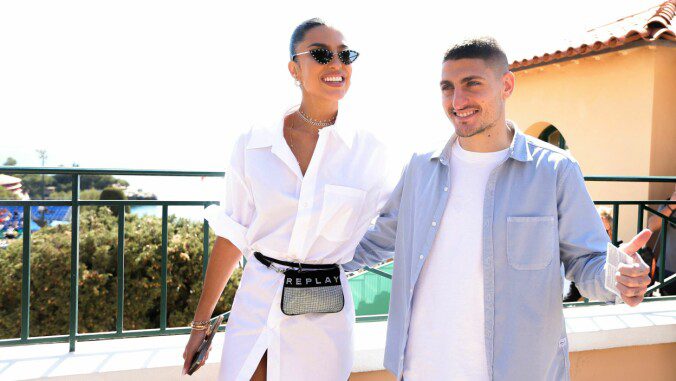 On vacation: Marco Verratti and Jessica Aidi enjoy lazy days in luxurious surroundings.  Photo: VALERY HACHE / AFP