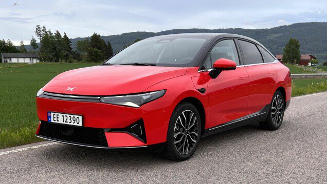 This is what the Xpeng P5 looks like.  The red paint and black roof give it some life - but the proportions look a bit strange with wheels 