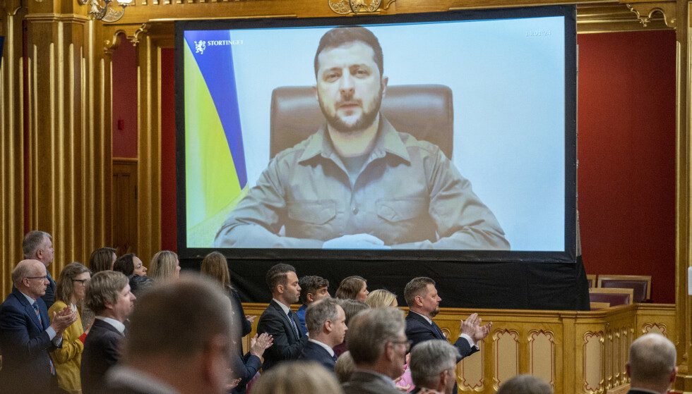 Our fight: Ukraine is fighting for its own self-determination and will not be subject to a totalitarian regime, writes Professor Erik Odvar Eriksen.  Here is from President Zelensky's address to Parliament at the end of March.  Photo: Heiko Junge / POOL / NTB